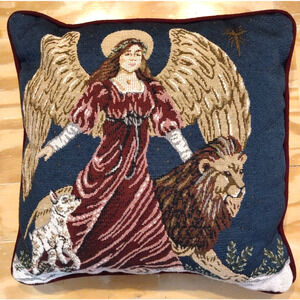 Portofino Heavenly Angel Lion & Lamb Tapestry Couch Pillow Solid Back Christmas